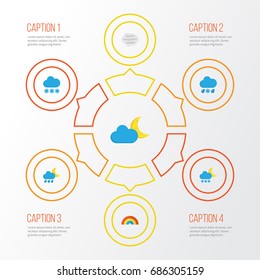 Weather Flat Icons Set. Collection Of Hailstones, Windy, Bow And Other Elements. Also Includes Symbols Such As Hailstones, Rain, Cloud.