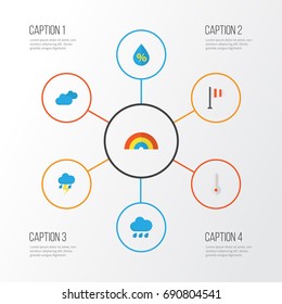 Weather Flat Icons Set. Collection Of Lightning, Rain, Drop And Other Elements. Also Includes Symbols Such As Rain, Rainbow, Rainy.