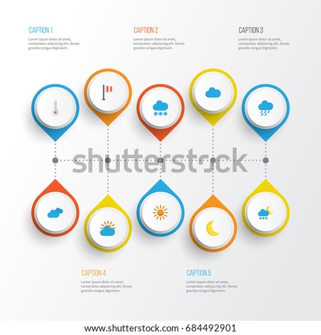 Weather Flat Icons Set. Collection Of Cloud, Moon, Banner And Other Elements. Also Includes Symbols Such As Shower, Winter, Hail.