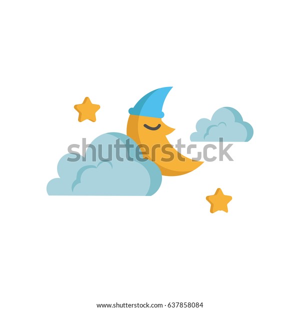 Weather flat\
vector icon with moon and stars\
sleep