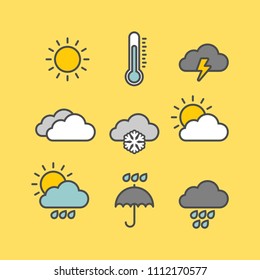 Weather flat vector icons set