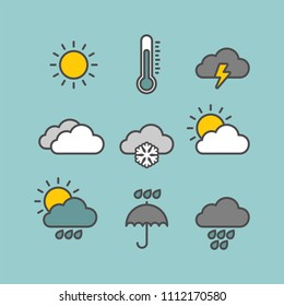 Weather flat vector icons set