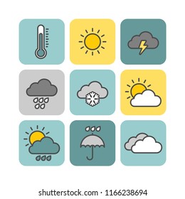 Weather flat vector icons set