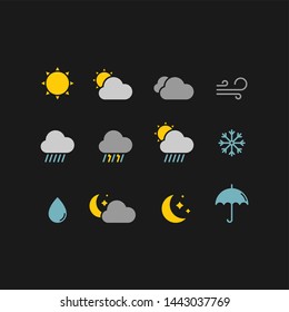 Weather flat vector icons set. Weather forecast icons