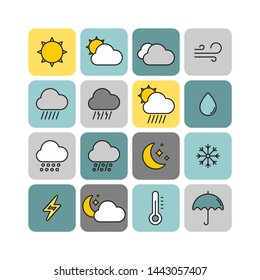 Weather flat vector icons set. Weather forecast icons