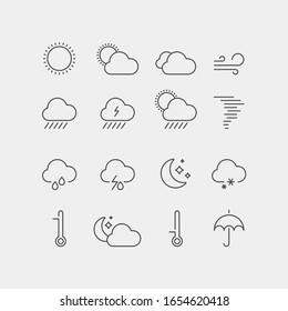 Weather flat vector icons set. Weather forecast icons