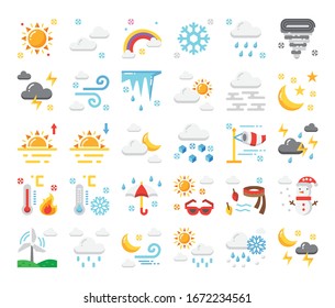 weather flat vector icons set