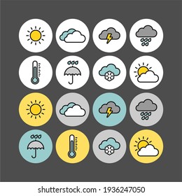 Iconos de vectores planos del tiempo. Iconos de previsión meteorológica