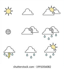 Iconos de vectores planos del tiempo. Iconos de previsión meteorológica