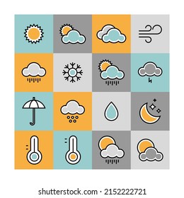 Weather flat vector icons set. Weather forecast icons