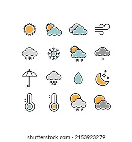 Weather flat vector icons set. Weather forecast icons