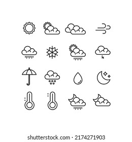 Weather flat vector icons set. Weather forecast icons