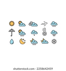 Weather flat vector icons set. Weather forecast icons