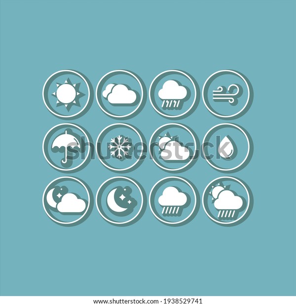 Weather\
flat vector icons set. Weather forecast\
icons