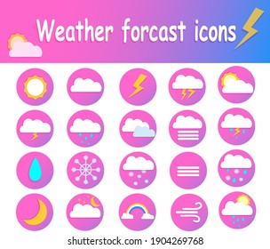 Weather Forcast Icons Set With Gradient Background  For Your Web Design, Logo, UI. Illustration