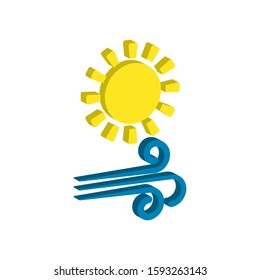 Weather forecast  3D icon of wind isolated on white background. Weather symbol  in modern isometric style. For web site design and mobile apps. Vector illustration