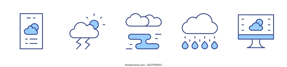 weather forecast, weather app, fog, rainy, rain. Weather forecast Icon vector illustration. Line Duotone style. Editable stroke.