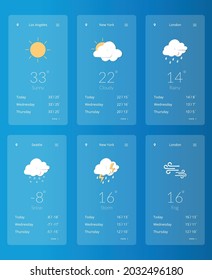 Weather Forecast App Widget Set Stock Vector Weather App On Phone, Illustration Mobile Screen With Web Forecast Weather