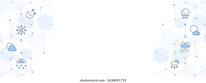 Weather forecast Banner Vector Illustration with Two-sided Icon Style. Line Duotone icon. Containing. night, snowflake, cloudy, hail, rain, thunderstorm, full moon, rain cloud.