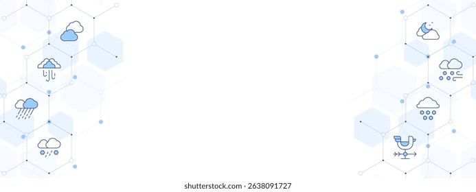 Weather forecast Banner Vector Illustration with Two-sided Icon Style. Line Duotone icon. Containing. clouds, blizzard, rain, hail, weathercock, snow, night.