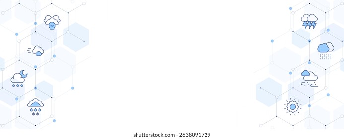 Weather forecast Banner Vector Illustration with Two-sided Icon Style. Line Duotone icon. Containing. extreme weather, cloud, hail, rain, sun, snowfall, lightning.