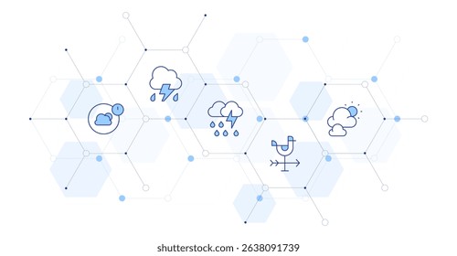 Weather forecast Banner Vector Illustration with Icon Style in Between. Line Duotone icon. Containing. weather, thunderstorm, storm, weathercock, cloudy day.