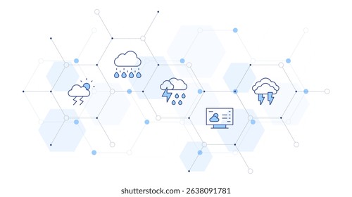 Weather forecast Banner Vector Illustration with Icon Style in Between. Line Duotone icon. Containing. rain, rainy, thunderstorm, weather, thunder.