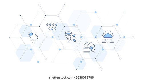 Weather forecast Banner Vector Illustration with Icon Style in Between. Line Duotone icon. Containing. meteorology, hail, climate, windstorm, wind.