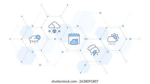 Weather forecast Banner Vector Illustration with Icon Style in Between. Line Duotone icon. Containing. cloudy, hail, weather, thunderstorm, rain.