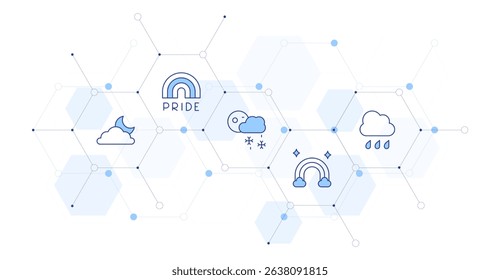 Weather forecast Banner Vector Illustration with Icon Style in Between. Line Duotone icon. Containing. cloud, pride, snow, rainbow, rainy.
