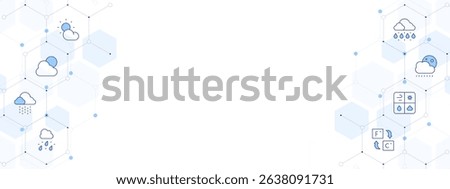 Weather forecast Banner Vector Illustration with Two-sided Icon Style. Line Duotone icon. Containing. cloudy, weather, drizzle, sleet, fahrenheit, weather news, rainy night, rain.