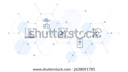 Weather forecast Banner Vector Illustration with Icon Style in Between. Line Duotone icon. Containing. high temperature, weather forecast, waterspout, hail.