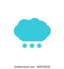 Weather forecast, blue cloud with snow color flat web icon, website logo, illustrated a color image on an isolated background