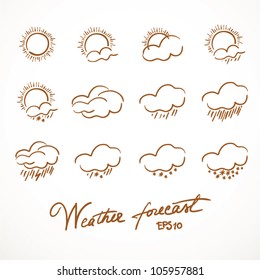 Weather forecast calligraphy icons set