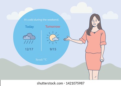 Weather forecast of weather castors News. hand drawn style vector design illustrations. 