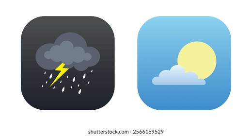 Weather forecast. Climate. Rain. Bad weather. Sunny. Rainbow. Vector. Illustration