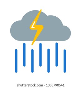 Weather forecast colorful icon. Flat thunderstorm symbol isolated on white background. Vector illustration EPS10.