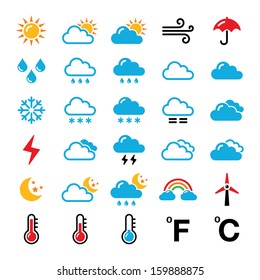 Weather forecast colorful vector icons set