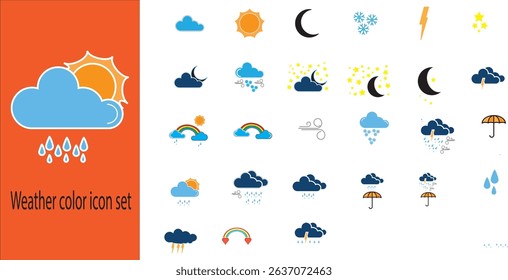 Weather forecast colorful vector icons set