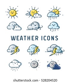 Weather forecast cute icons vector collection