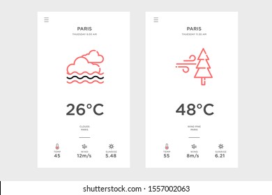 weather forecast design for mobile phone screens, modern flat designs, simple and cool layouts, for website banners, applications, business cards and greeting cards
