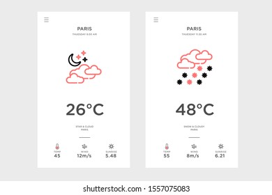 weather forecast design for mobile phone screens, modern flat designs, simple and cool layouts, for website banners, applications, business cards and greeting cards