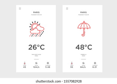 weather forecast design for mobile phone screens, modern flat designs, simple and cool layouts, for website banners, applications, business cards and greeting cards
