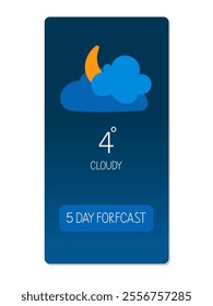 Weather forecast display showing cloudy conditions and temperature of 4 degrees