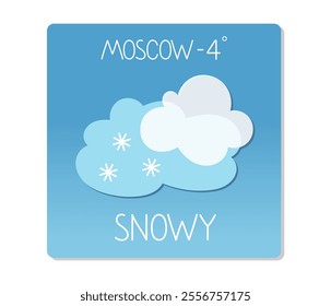 Weather forecast display showing snowy conditions in Moscow at negative four degrees