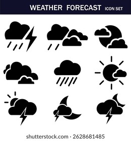 Weather Forecast Doodle Icon Set. Weather icons for web. Forecast weather flat symbols. Pictogram vector icons. Vector illustration. EPS 10