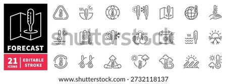 Weather forecast editable line icons set: temperature and climate symbols