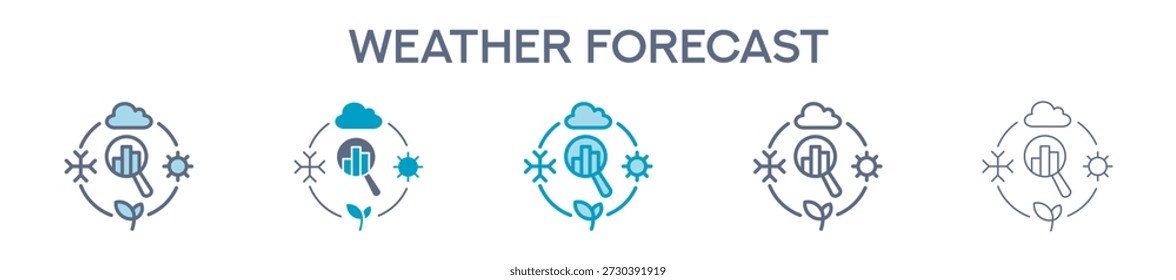 Elemento de pronóstico de Clima para diseño gráfico - estilos múltiples. Ilustración vectorial De Dos Colores Y Negro. Los Diseños Múltiples de Los Iconos Se Pueden Utilizar para El Móvil, Ui, Web