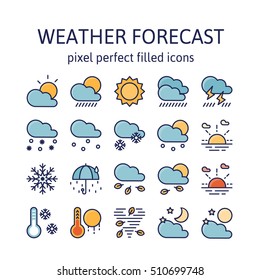 WEATHER FORECAST : Filled outline icons , pictogram and symbol collection.