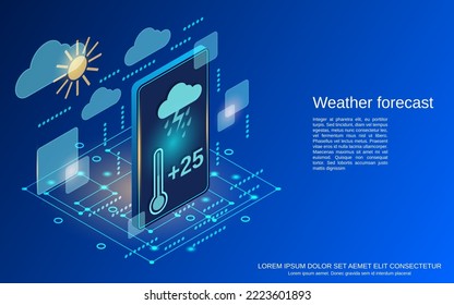 Weather forecast flat 3d isometric vector concept illustration